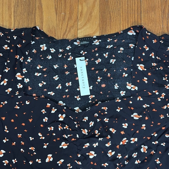 Sanctuary Sweetheart-Neck Puff-Sleeve Midi Dress floral black plus size 20W NWT - Picture 8 of 11